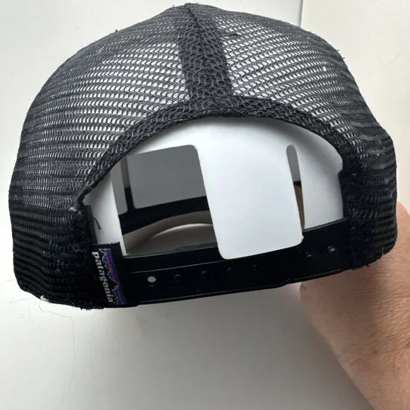 Patagonia Logo Hat Cap Black / Tan Snapback Trucker Hat Mesh - Picture 3 of 4